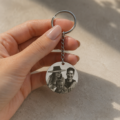 Llavero con dije circular de acero personalizado con foto