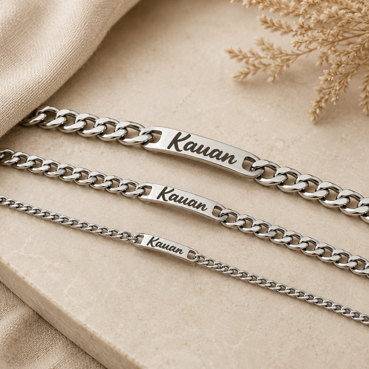 Pulsera rectangular de acero plateada personalizada con frase o diseño