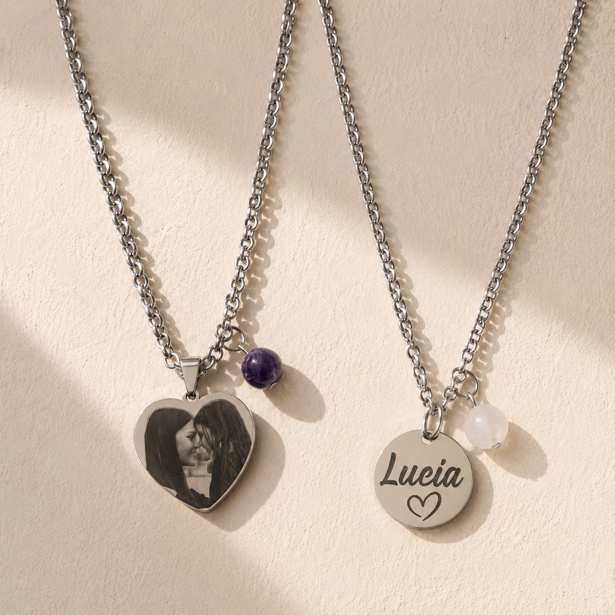 Dije corazón de acero con cadenita personalizado con foto - Imagen 4