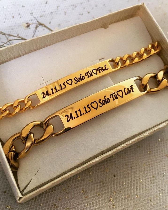 Pulsera rectangular de acero dorada personalizada con foto de mirada - Imagen 4